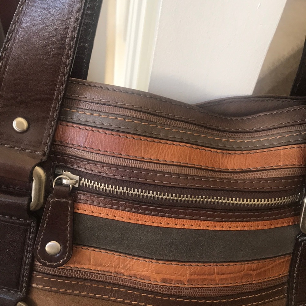 Fossil leather and suede patchwork satchel - Picture 2 of 13